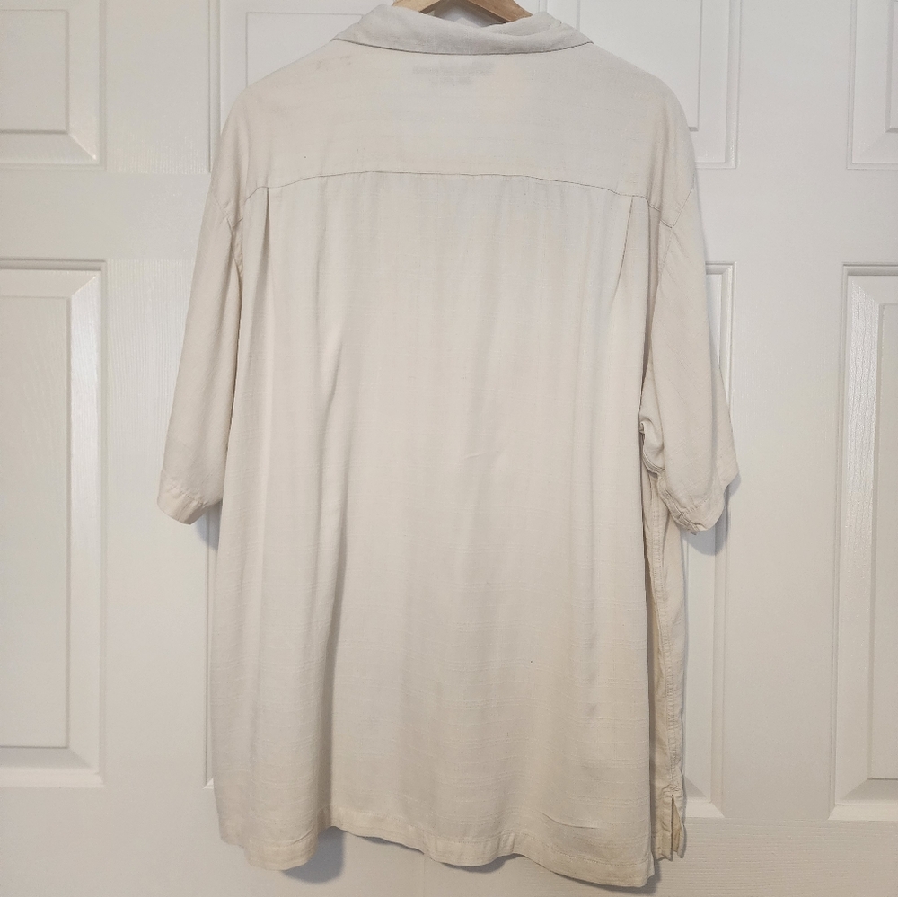Caribbean Silk Blend Cream Color Button Down Short Sleeve Men's Size XXL - Picture 2 of 9
